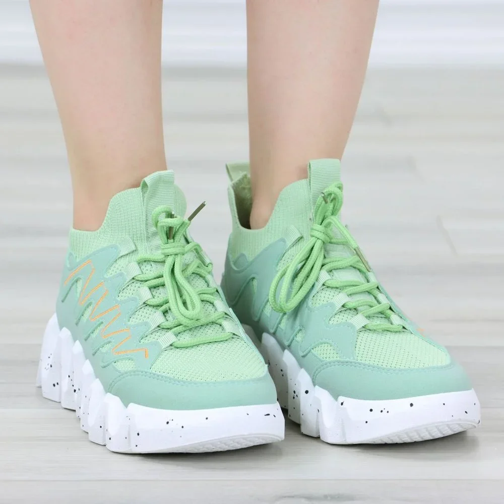 Mint Green Fashion Chunky Heel Sock Sneakers Shoes Slip Ons - Picture 12 of 13